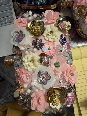 Embellished Pink Floral Clutch Wristlet